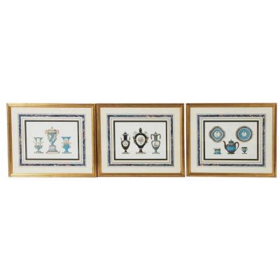 Set of 9 Edouard Garnier Framed Lithograph Prints of Sevres Porcelain