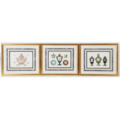 Set of 9 Edouard Garnier Framed Lithograph Prints of Sevres Porcelain