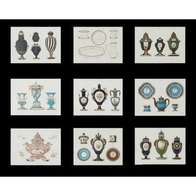 Set of 9 Edouard Garnier Framed Lithograph Prints of Sevres Porcelain