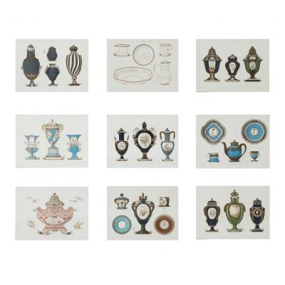 Set of 9 Edouard Garnier Framed Lithograph Prints of Sevres Porcelain