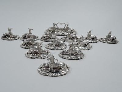 Set of American Sterling Silver Whippet Dog Place Card Menu Holders