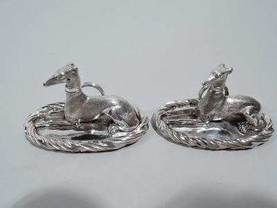 Set of American Sterling Silver Whippet Dog Place Card Menu Holders