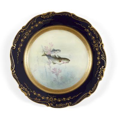 Set of Antique Coalport Porcelain Dinner Plates Depicting English Fish