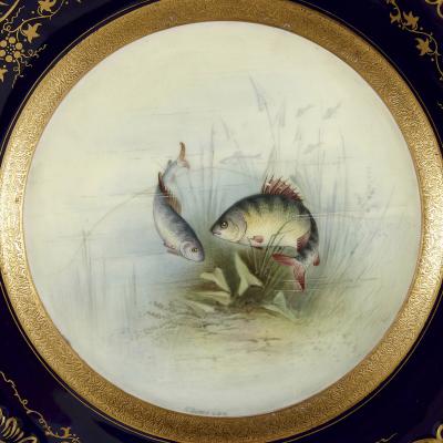 Set of Antique Coalport Porcelain Dinner Plates Depicting English Fish
