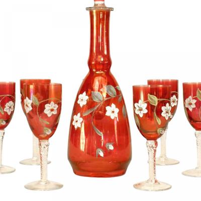 Set of Continental German Decanter and 6 Glass