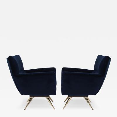 Set of Curvaceous Swivel Chairs on Brass Legs by Henry Glass
