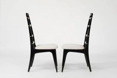 Set of Ebonized Ladder Back Chairs w Brass Accents C 1950s