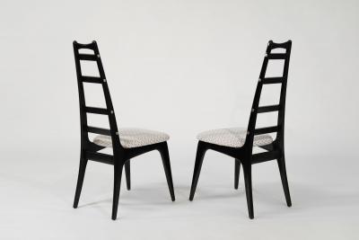 Set of Ebonized Ladder Back Chairs w Brass Accents C 1950s