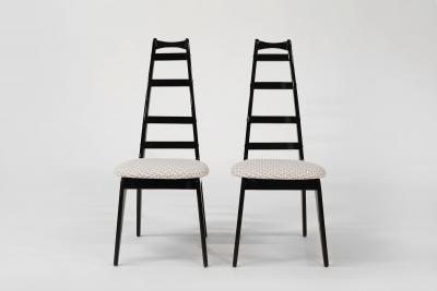 Set of Ebonized Ladder Back Chairs w Brass Accents C 1950s