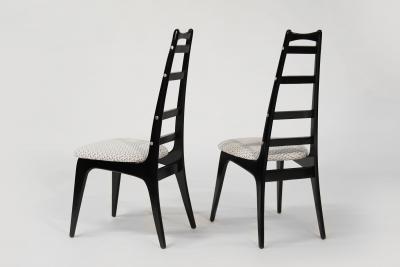 Set of Ebonized Ladder Back Chairs w Brass Accents C 1950s