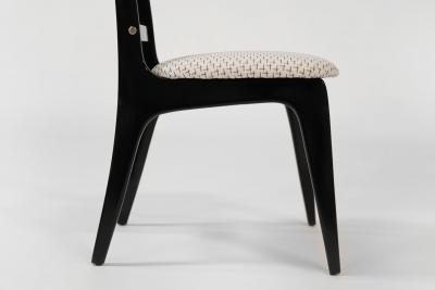 Set of Ebonized Ladder Back Chairs w Brass Accents C 1950s