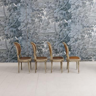 Set of Eight 19th c French Louis XVI Oval Back Cane Chairs in Original Paint