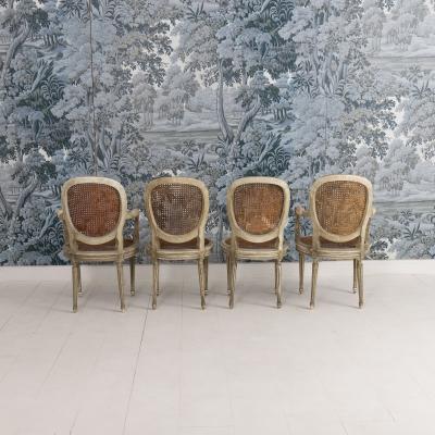 Set of Eight 19th c French Louis XVI Oval Back Cane Chairs in Original Paint