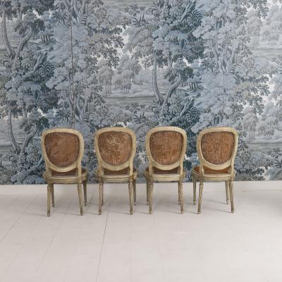 Set of Eight 19th c French Louis XVI Oval Back Cane Chairs in Original Paint