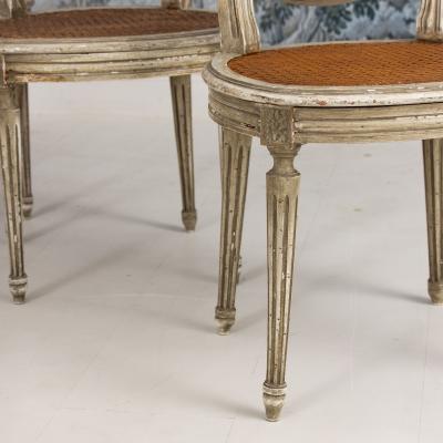 Set of Eight 19th c French Louis XVI Oval Back Cane Chairs in Original Paint