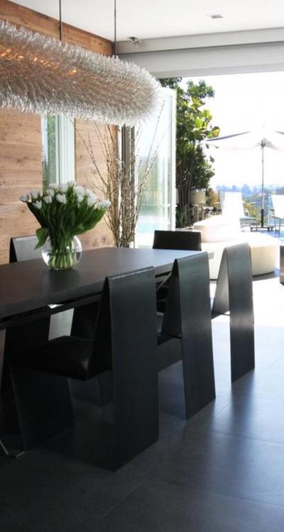 Set of Eight Anodized Steel Leather Dining Chairs