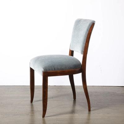Set of Eight Art Deco Sculptural Walnut Dining Chairs in Plush Mohair Upholstery