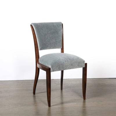 Set of Eight Art Deco Sculptural Walnut Dining Chairs in Plush Mohair Upholstery