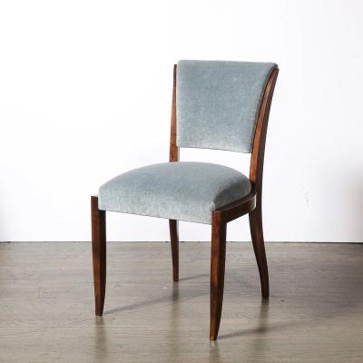 Set of Eight Art Deco Sculptural Walnut Dining Chairs in Plush Mohair Upholstery