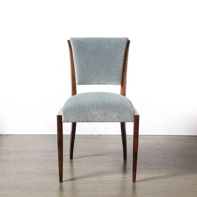 Set of Eight Art Deco Sculptural Walnut Dining Chairs in Plush Mohair Upholstery