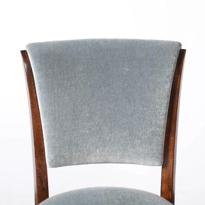 Set of Eight Art Deco Sculptural Walnut Dining Chairs in Plush Mohair Upholstery