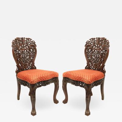 Set of Eight Asian Burmese Walnut Side Chairs