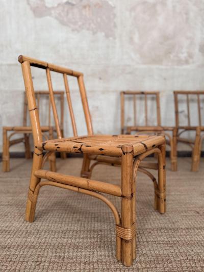 Set of Eight Bamboo and Wicker Chairs Italy 1970s