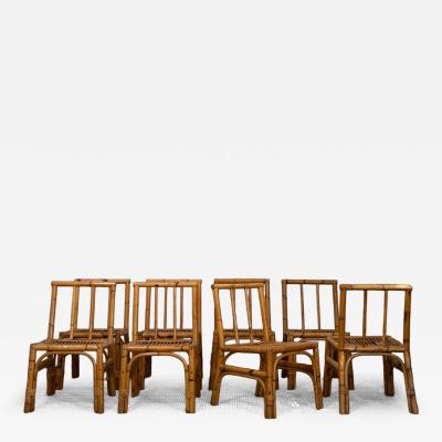 Set of Eight Bamboo and Wicker Chairs Italy 1970s