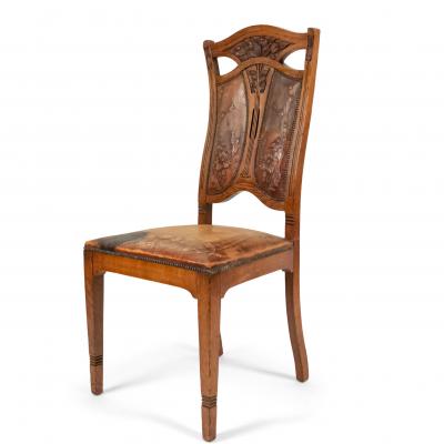 Set of Eight Belgian Art Nouveau Leather Chairs