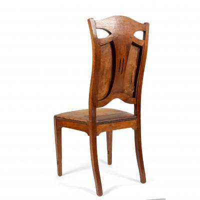 Set of Eight Belgian Art Nouveau Leather Chairs