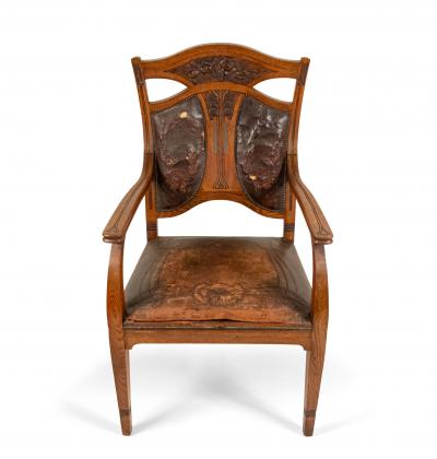 Set of Eight Belgian Art Nouveau Leather Chairs