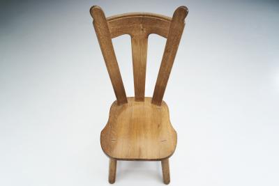 Set of Eight Belgian Brutalist Oak Dining Chairs Belgium 1970s