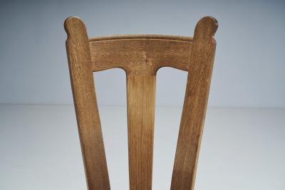 Set of Eight Belgian Brutalist Oak Dining Chairs Belgium 1970s