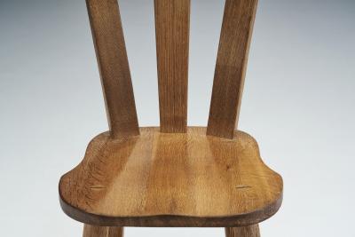 Set of Eight Belgian Brutalist Oak Dining Chairs Belgium 1970s