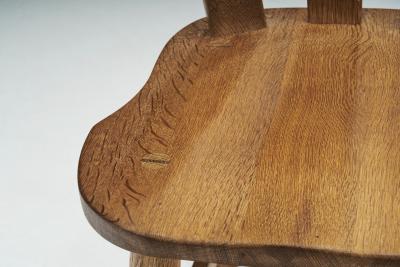 Set of Eight Belgian Brutalist Oak Dining Chairs Belgium 1970s