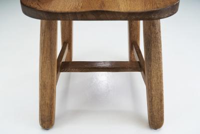 Set of Eight Belgian Brutalist Oak Dining Chairs Belgium 1970s