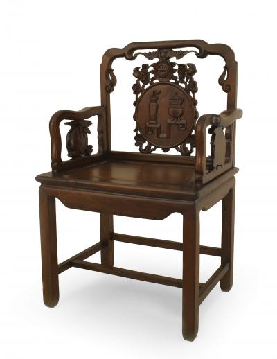 Set of Eight Chinese Rosewood Carved Arm Chairs