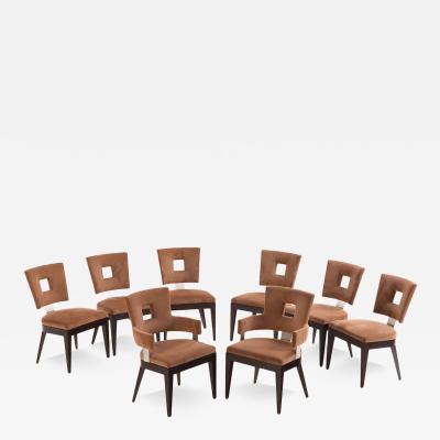 Set of Eight Custom Dining Chairs Attributed to Brueton 
