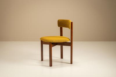 Set of Eight Dining Room Chairs in Newly Upholstered Ocher Fabric Italy 1970s