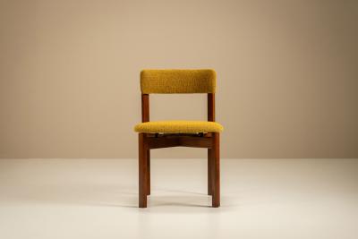 Set of Eight Dining Room Chairs in Newly Upholstered Ocher Fabric Italy 1970s