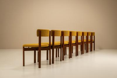 Set of Eight Dining Room Chairs in Newly Upholstered Ocher Fabric Italy 1970s