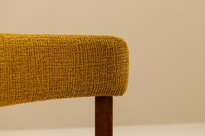 Set of Eight Dining Room Chairs in Newly Upholstered Ocher Fabric Italy 1970s