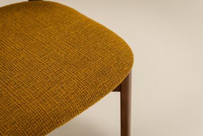 Set of Eight Dining Room Chairs in Newly Upholstered Ocher Fabric Italy 1970s