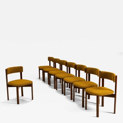 Set of Eight Dining Room Chairs in Newly Upholstered Ocher Fabric Italy 1970s