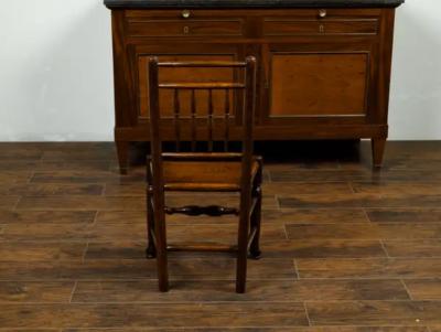 Set of Eight English 1880s Oak Dining Room Side Chairs with Spindle Motifs