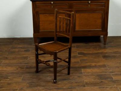 Set of Eight English 1880s Oak Dining Room Side Chairs with Spindle Motifs