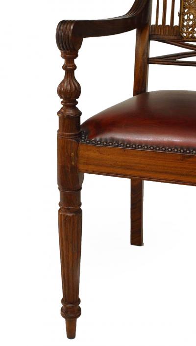 Set of Eight English Anglo Indian Leather Arm Chairs