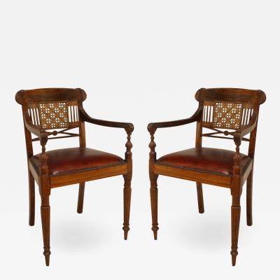 Set of Eight English Anglo Indian Leather Arm Chairs