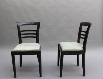 Set of Eight Fine French Art Deco Ebonized Lime Oak Dining Chairs