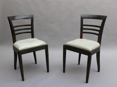 Set of Eight Fine French Art Deco Ebonized Lime Oak Dining Chairs